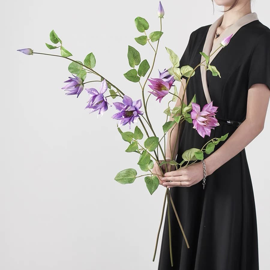 HA-55 90CM Artificial  Clematis Leaves Stem Branches Green Leaves Home Decoration