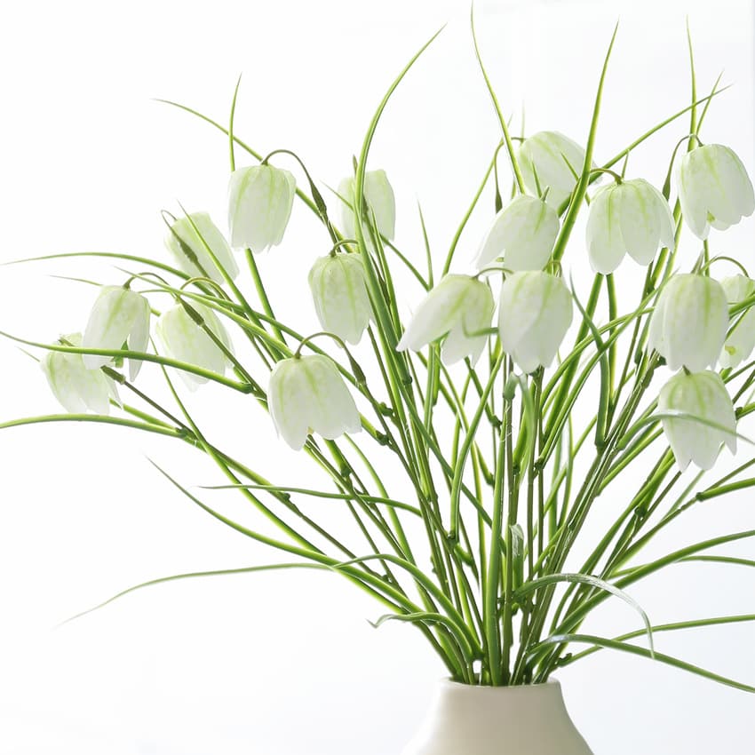 HA-45 57cm Artificial 3 Heads Fritillaria Silk Flower Branch White Fritillaria arrangement Decoration