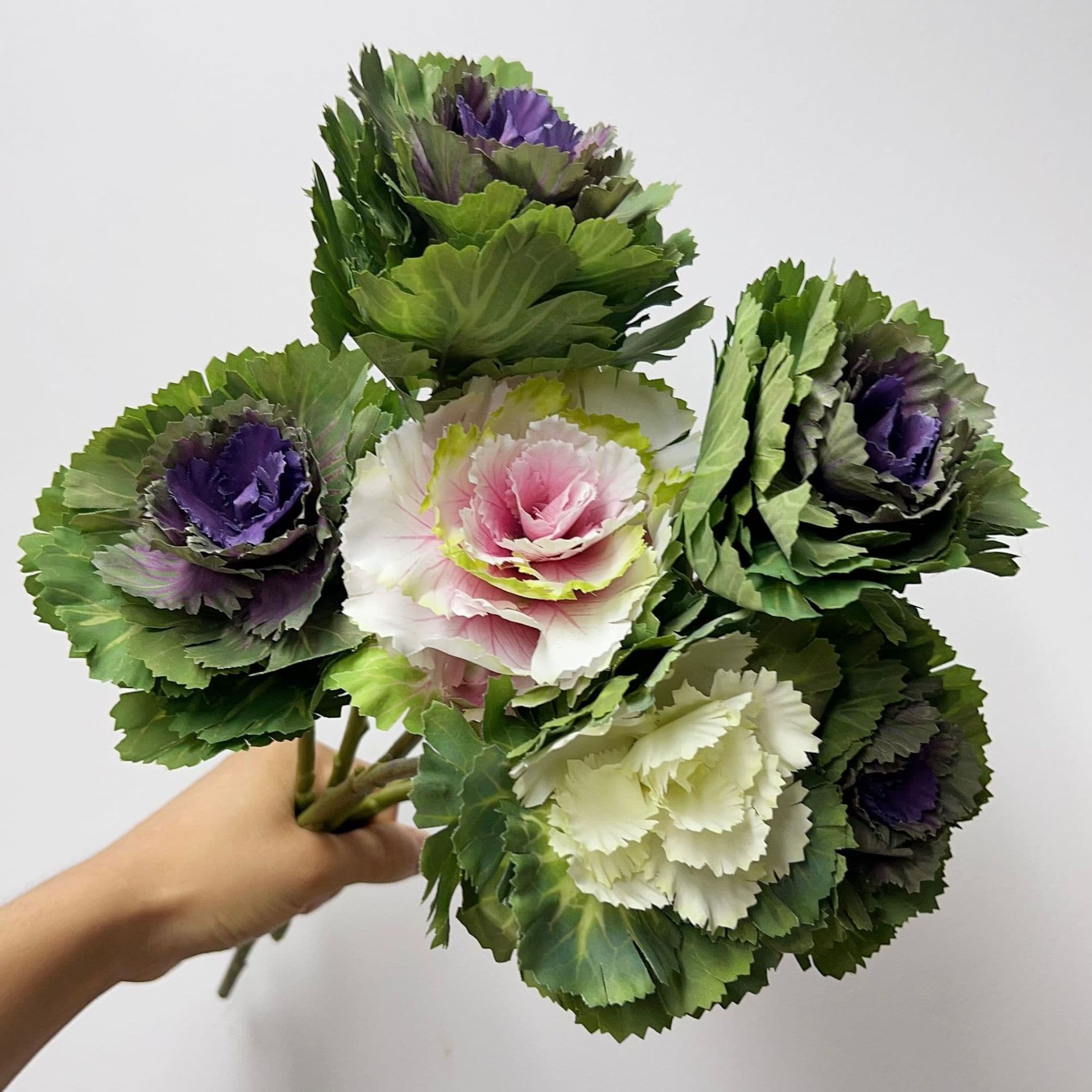 HA-50 40cm Artificial Cabbage Rose Silk Single Green Pink Flower Wedding Decoration Plant