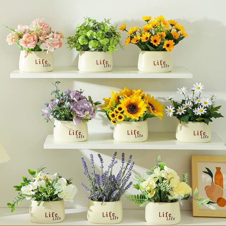 AP-01 Flowers Artificial Sunflower Roses Flowers With Ceramic Pot for Home Bedroom Decor